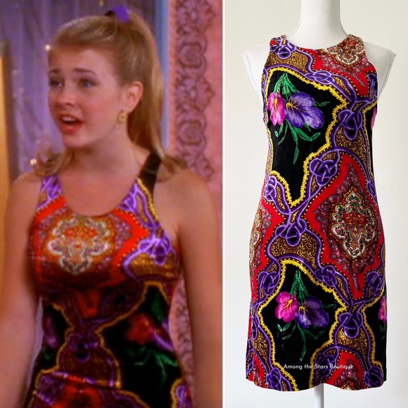 Super Rare 90s Vintage Velvet Filigree Print Dress ASO Sabrina The Teenage Witch - Picture 1 of 14